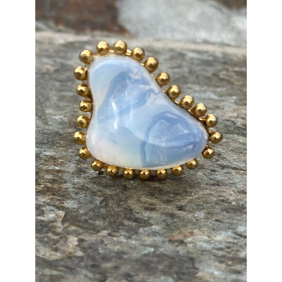 Vtg 1960's Oddly Shaped Gold Plated Moonstone Cufflinks Unique Construction Gold - Picture 3 of 4